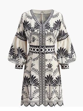 Commense Ivory and Black Printed Long Sleeve Dress